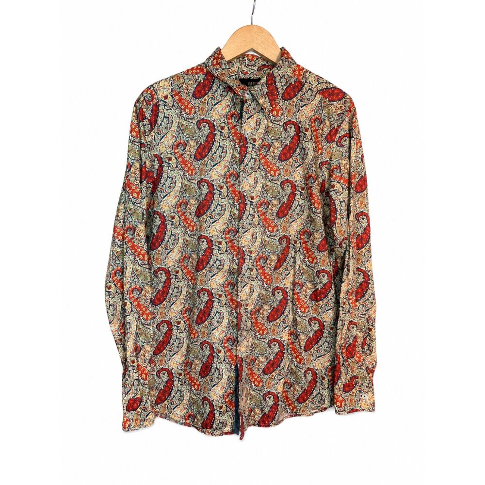Cremieux Premium Denim Men's Large Paisley Button-Up Shirt 100% Cotton Classic